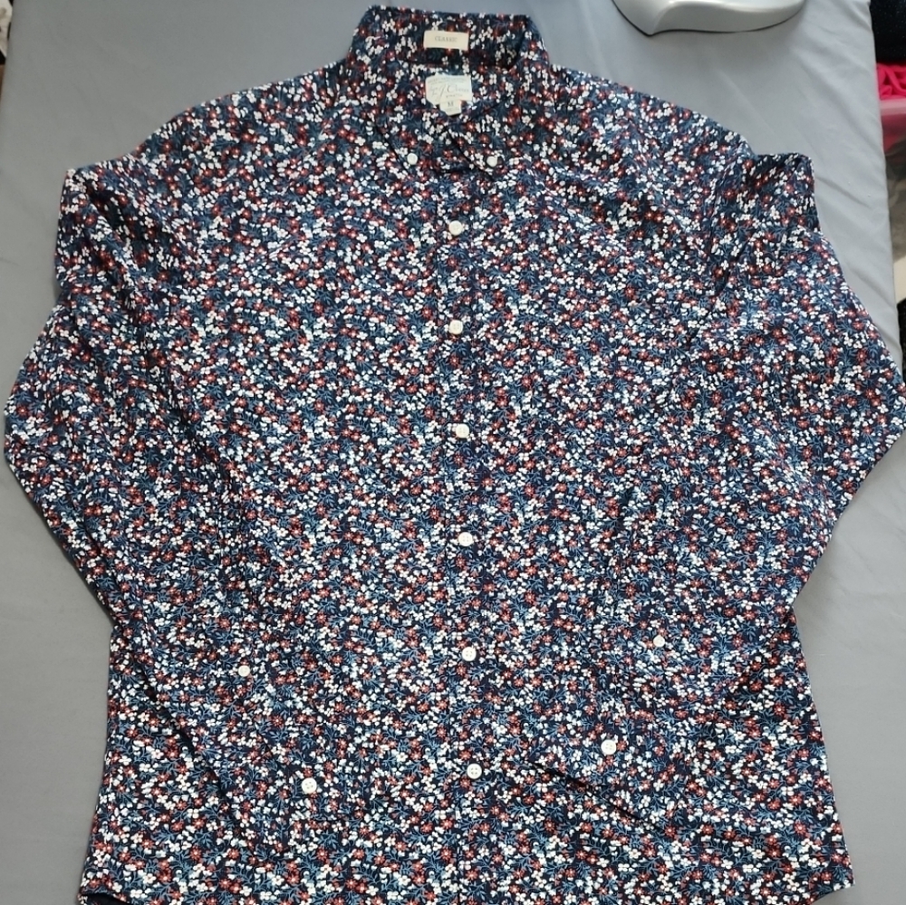 J. Crew Men's Casual Button-Down Shirt - Navy and White Floral